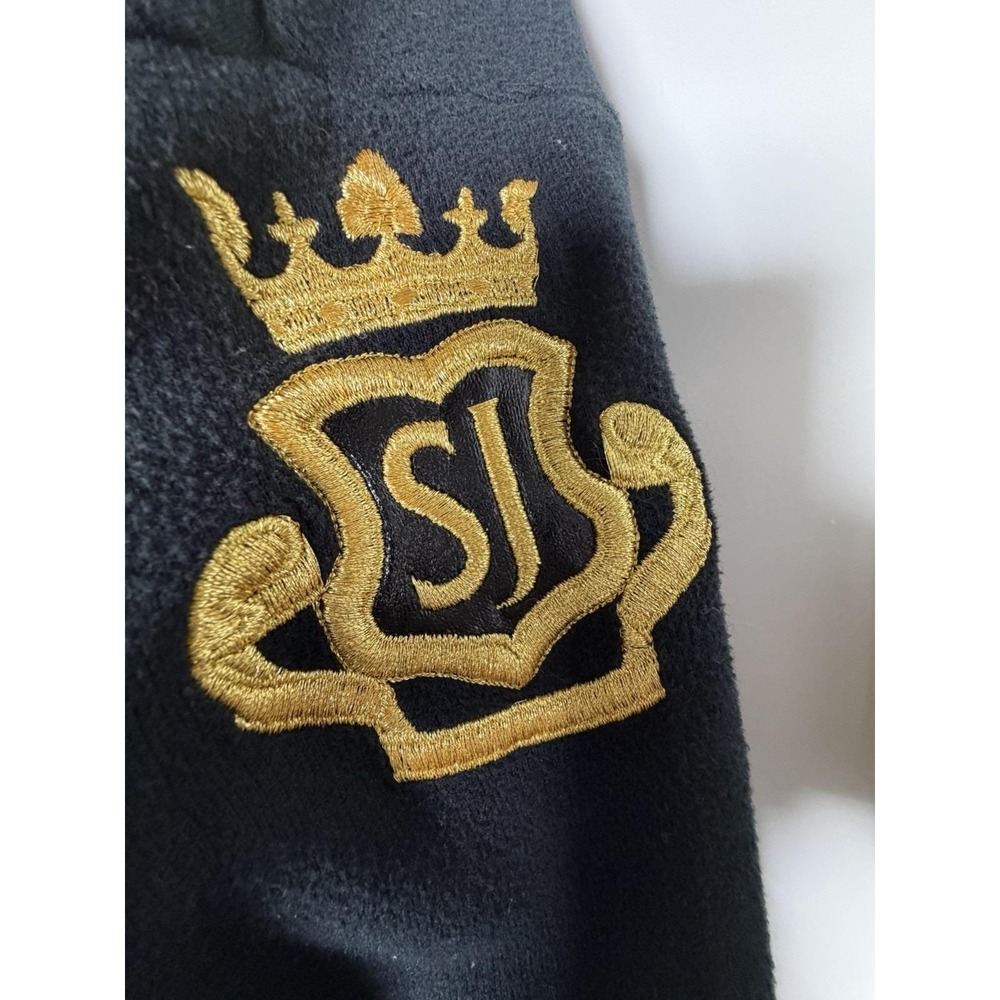 Vtg  ST JOHN Sport Black Zip Hoodie Military Jacket~Sz L~Gold Logo Crest ITALY - Picture 3 of 16
